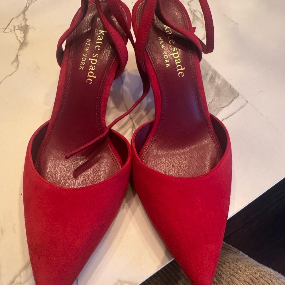 Kate Spade Voila Red Suede Tassel Heels - Picture 5 of 7